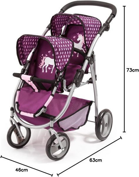 Коляска для двух кукол Bayer Design Twin Tendem Plum Unicorn (26537AA) 26537AA фото