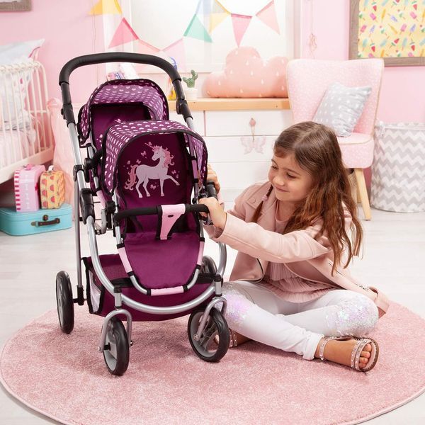 Коляска для двух кукол Bayer Design Twin Tendem Plum Unicorn (26537AA) 26537AA фото
