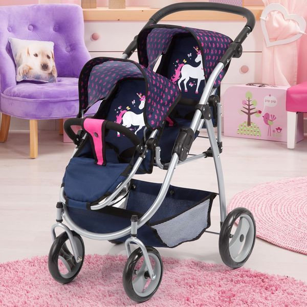 Коляска для двох ляльок Bayer Design Twin Navy Unicorn (26554AA) 26554AA фото